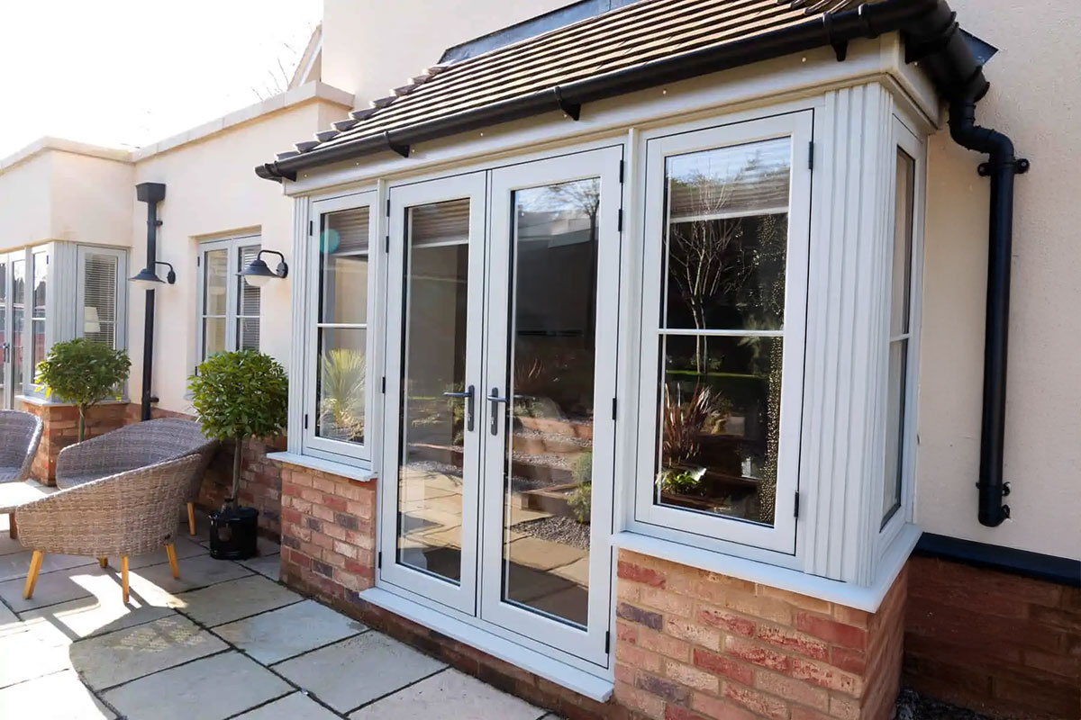 Modern French doors with double glazing in a Northampton home extension.