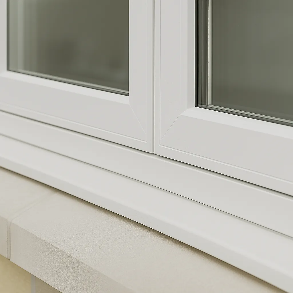 Close-up of white uPVC flush window with seamless frame finish and clean sightlines.