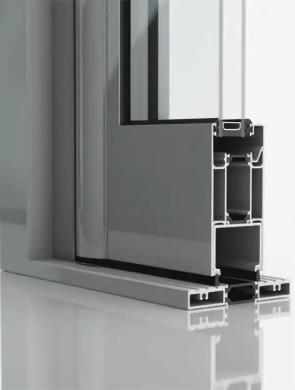Close-up cross-section of a thermally broken aluminium door system.