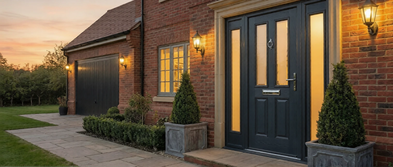Modern brick home exterior with energy efficient windows and front entrance in Peterborough